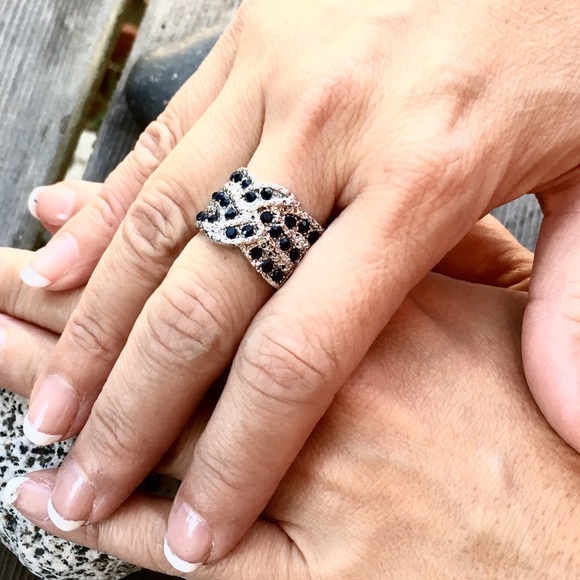 925 Silver plated ring with White & Blue topaz - Picture 3 of 7